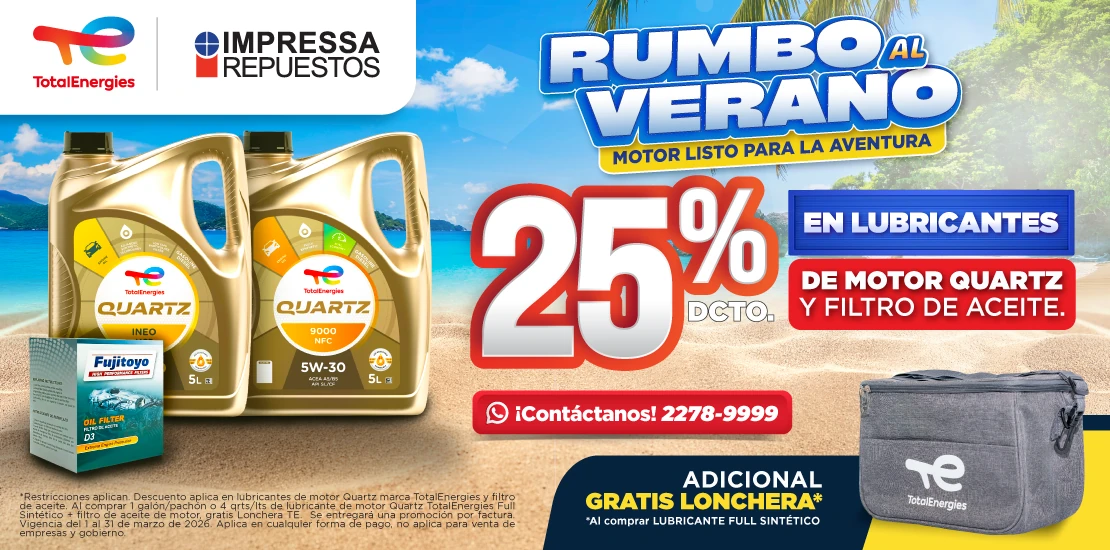 PROMOCIÓN 25% DCTO EN LUBRICANTES DE MOTOR Y FILTRO DE ACEITE CON LONCHERA GRATIS
