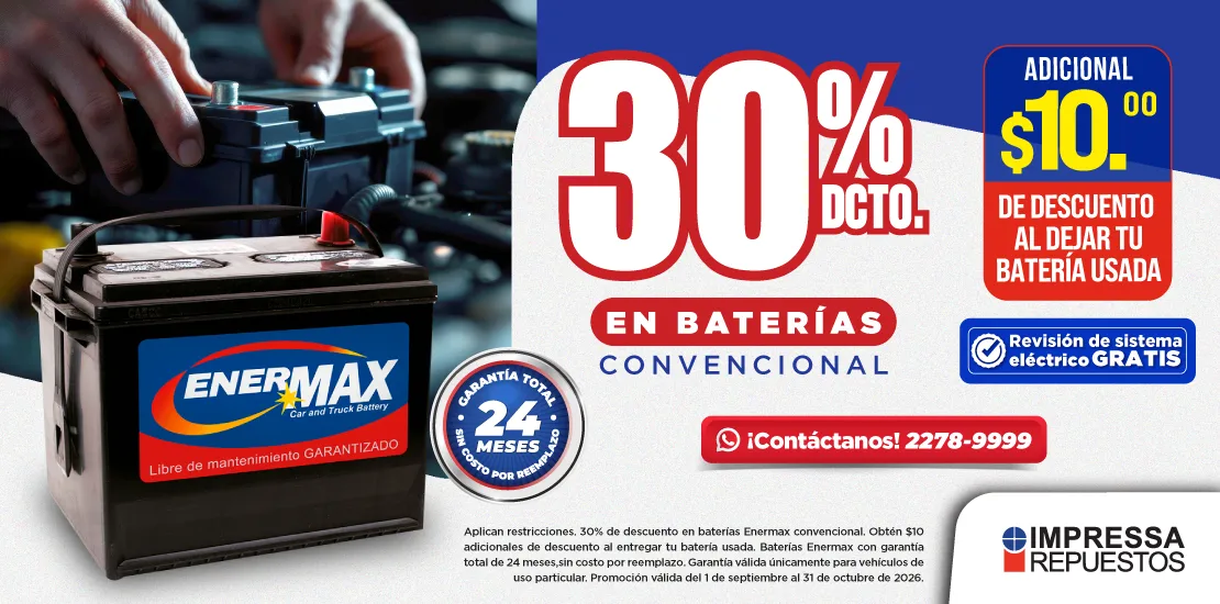 PROMOCIÓN 30% DE DESCUENTO EN BATERÍAS ENERMAX CONVENCIONAL