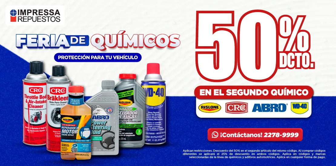 DESCUENTO 50% EN EL SEGUNDO QUÍMICO RISLONE, WD40, ABRO Y CRC