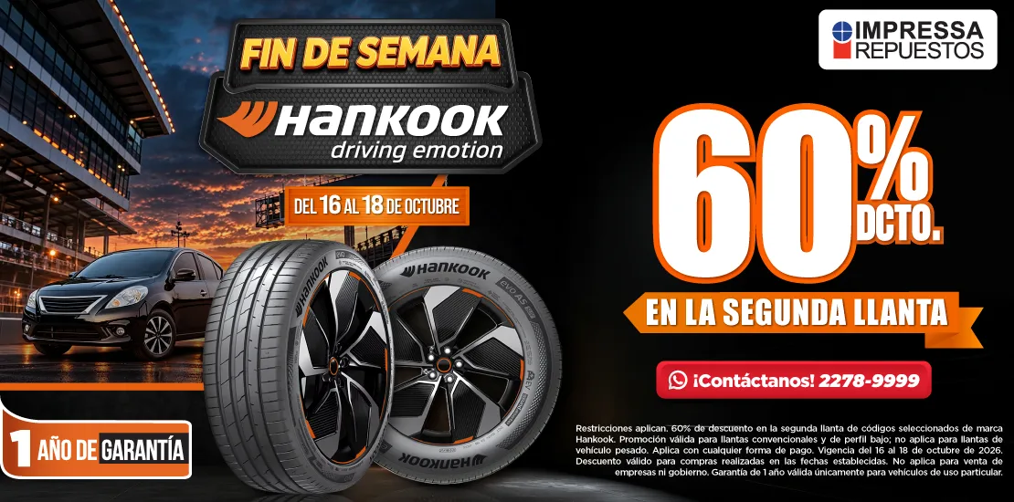 PROMOCIÓN 60% DE DESCUENTO EN TU SEGUNDA LLANTA HANKOOK
