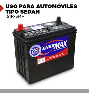 Baterías Enermax y AGM para automóviles tipo sedan.