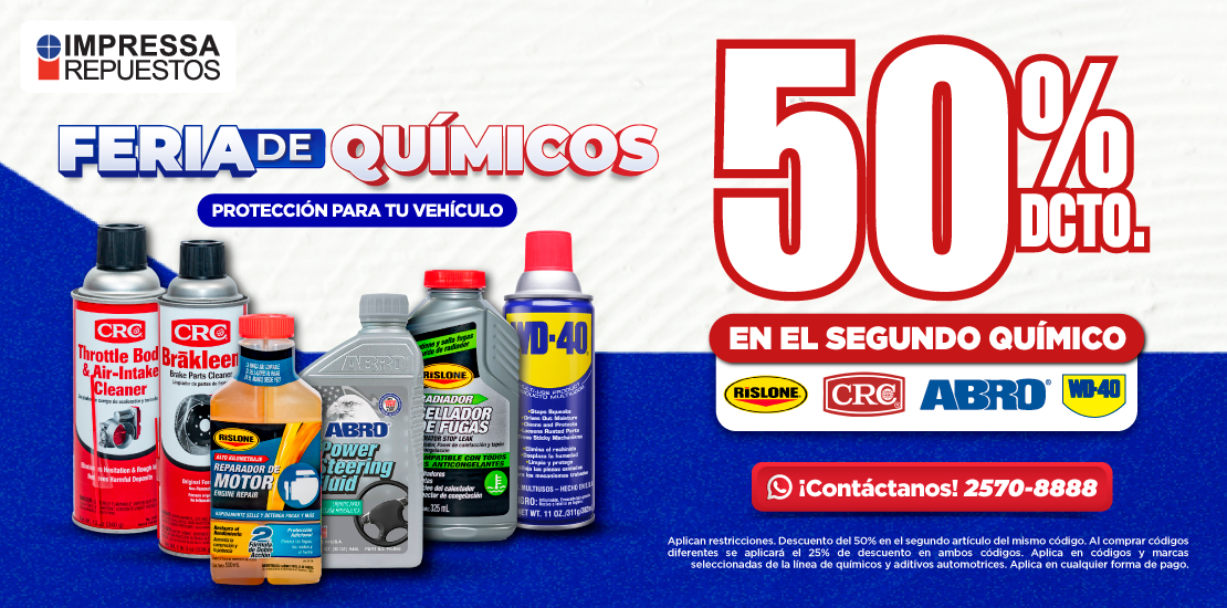 DESCUENTO 50% EN EL SEGUNDO QUÍMICO RISLONE, WD40, ABRO Y CRC