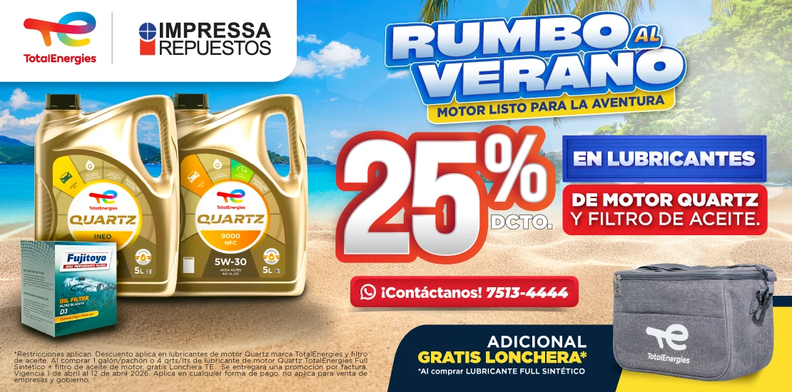 PROMOCIÓN 25% EN LUBRICANTES DE MOTOR QUARTZ + FILTRO DE ACEITE Y LONCHERA GRATIS