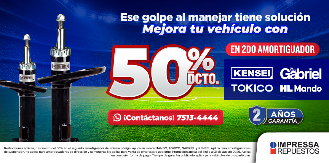Promoción 50% en el segundo amortiguador HL MANDO, KENSEI, GABRIEL Y TOKICO