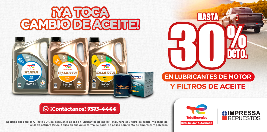 PROMOCIÓN HASTA 30% DE DESCUENTO EN LUBRICANTES TOTALENERGIES Y FILTRO DE ACEITE